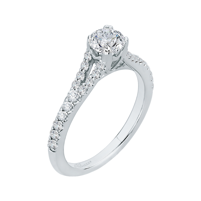 Split Shank Round Diamond Engagement Ring in 14K White Gold