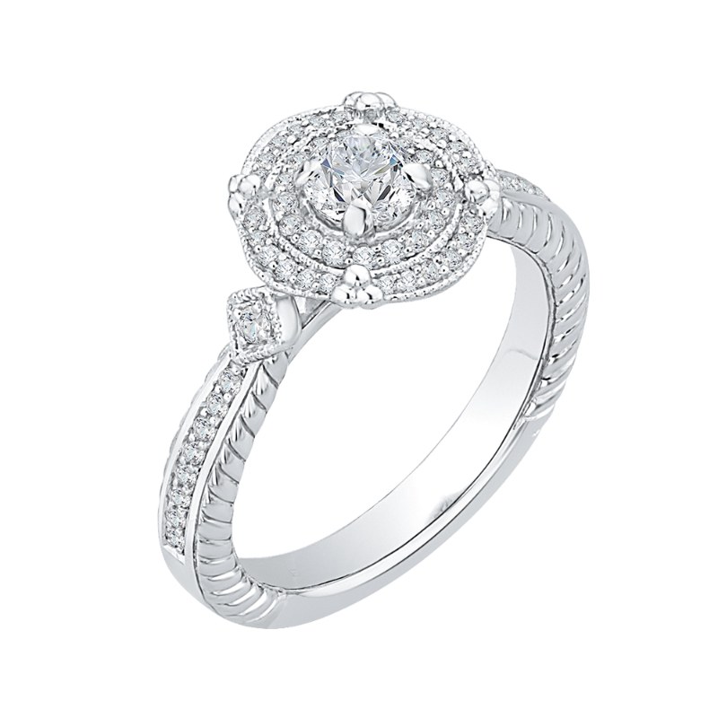 Round Diamond Double Halo Engagement Ring in 14K White Gold