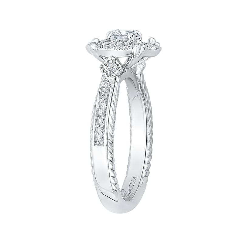 Round Diamond Double Halo Engagement Ring in 14K White Gold