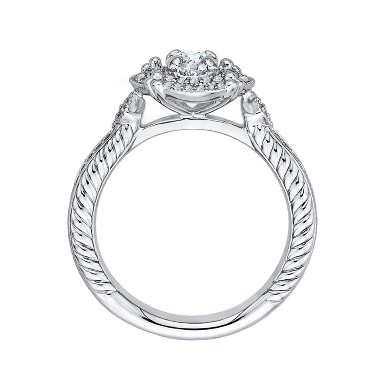 Round Diamond Double Halo Engagement Ring in 14K White Gold