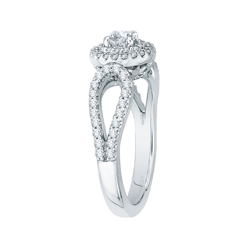 Split Shank Round Diamond Double Halo Engagement Ring in 14K White Gold