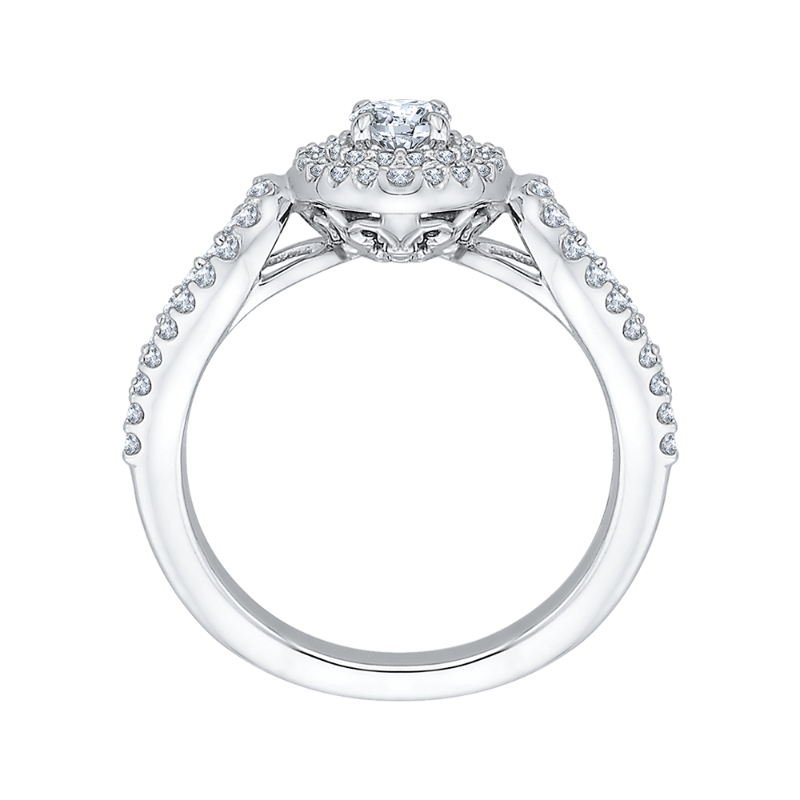 Split Shank Round Diamond Double Halo Engagement Ring in 14K White Gold