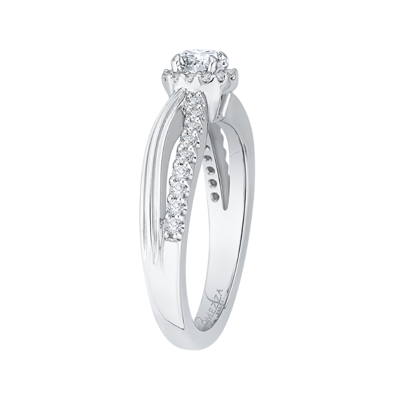 Split Shank Round Diamond Halo Engagement Ring in 14K White Gold
