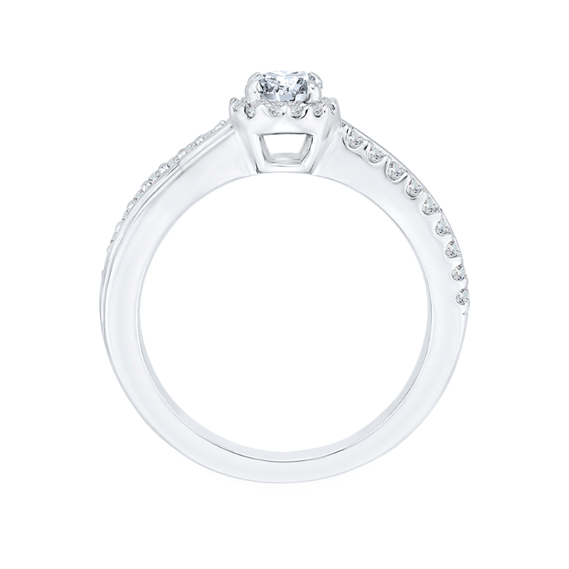 Split Shank Round Diamond Halo Engagement Ring in 14K White Gold