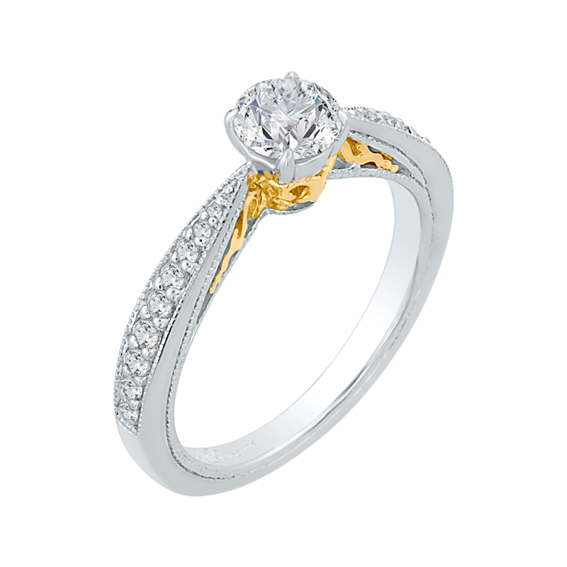 Round Diamond Engagement Ring in 14K Two Tone Gold