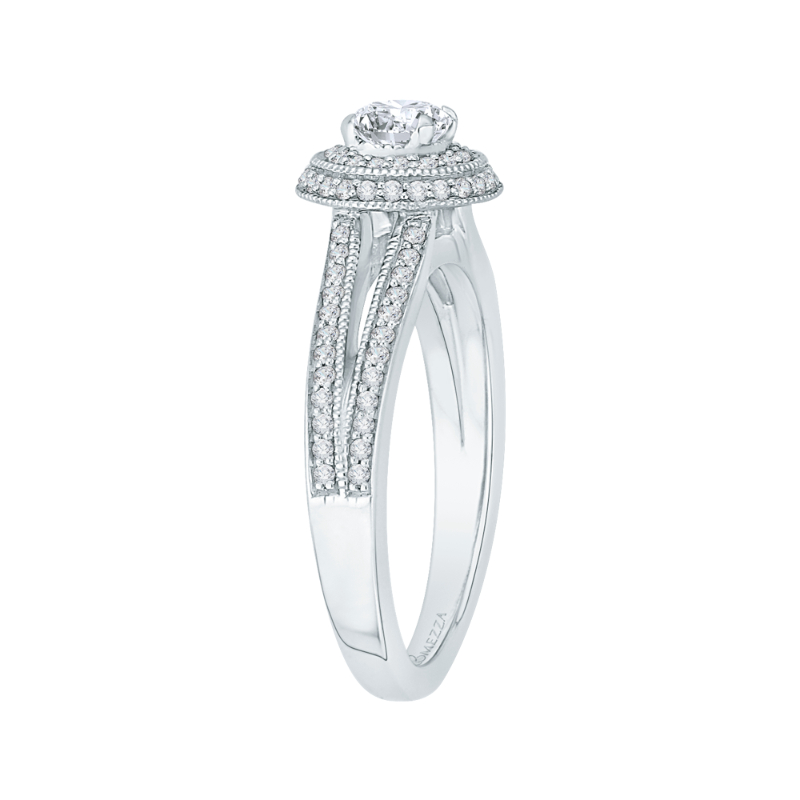Split Shank Round Diamond Double Halo Engagement Ring in 14K White Gold
