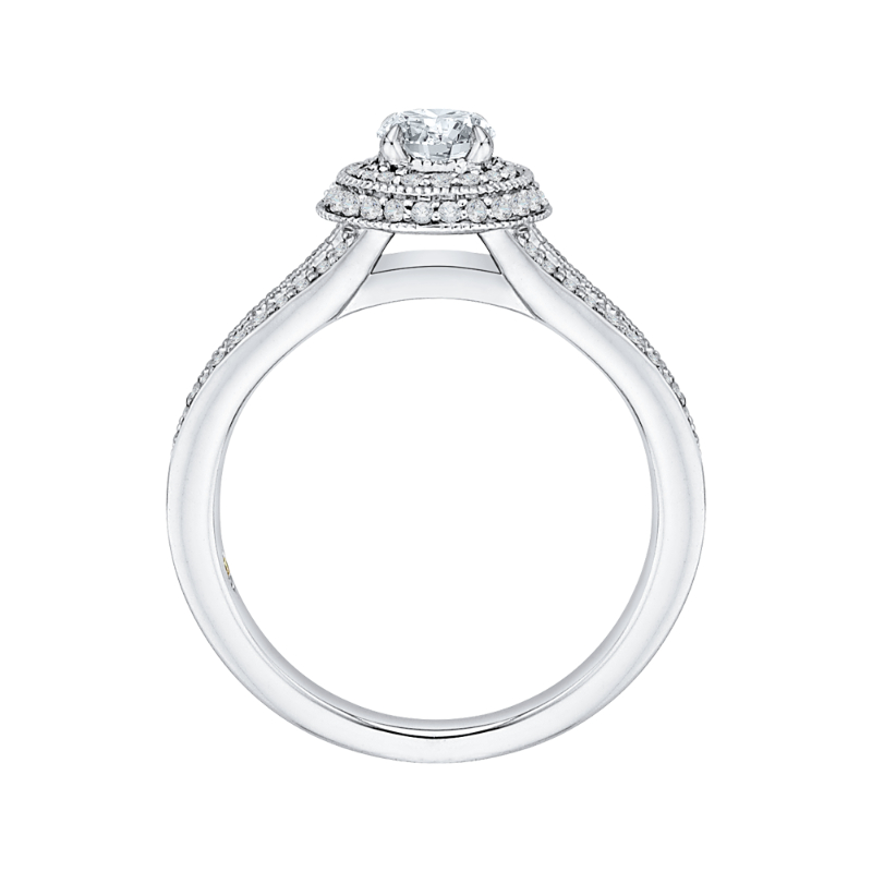 Split Shank Round Diamond Double Halo Engagement Ring in 14K White Gold