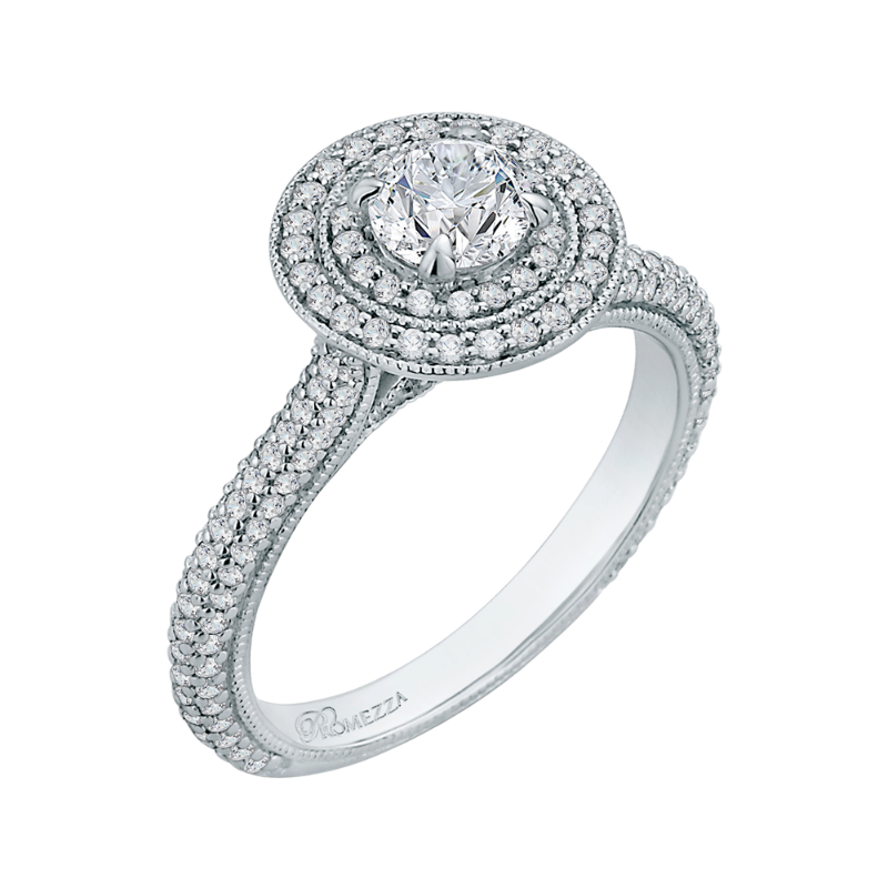 Round Diamond Double Halo Engagement Ring in 14K White Gold