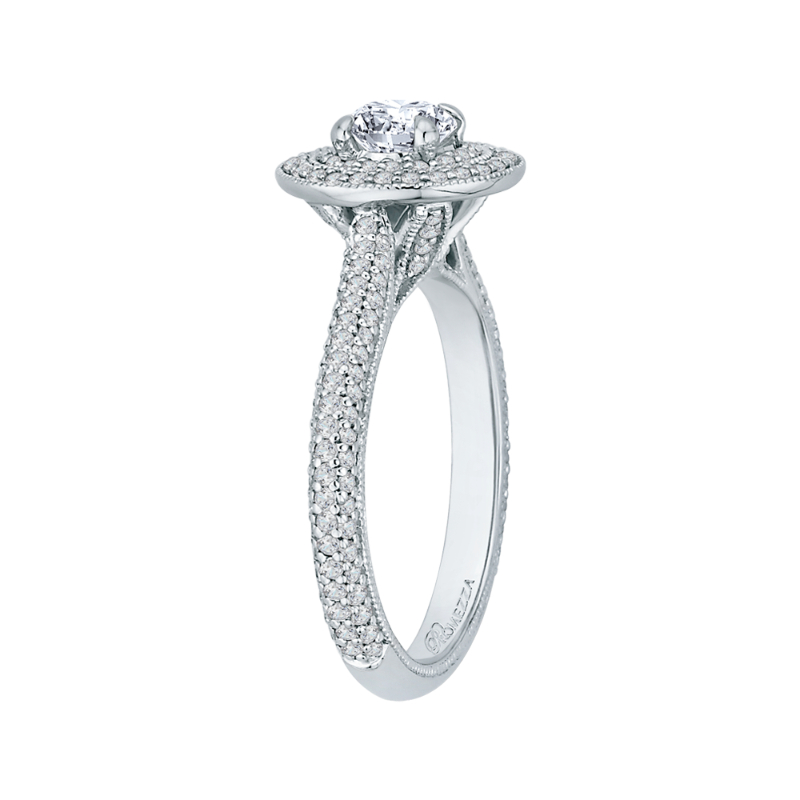 Round Diamond Double Halo Engagement Ring in 14K White Gold