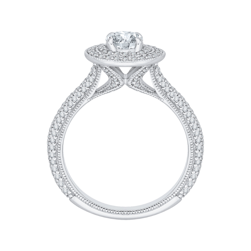 Round Diamond Double Halo Engagement Ring in 14K White Gold