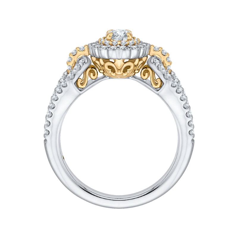 Round Diamond Double Halo Engagement Ring in 14K Two Tone Gold