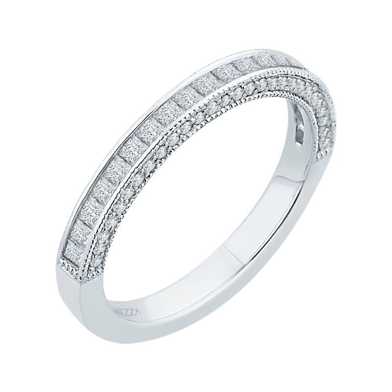 Princess Cut and Round Diamond Half-Eternity Wedding Band in 14K White Gold