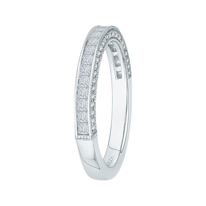 Princess Cut and Round Diamond Half-Eternity Wedding Band in 14K White Gold