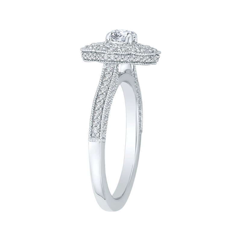 Round Diamond Floral Halo Engagement Ring in 14K White Gold