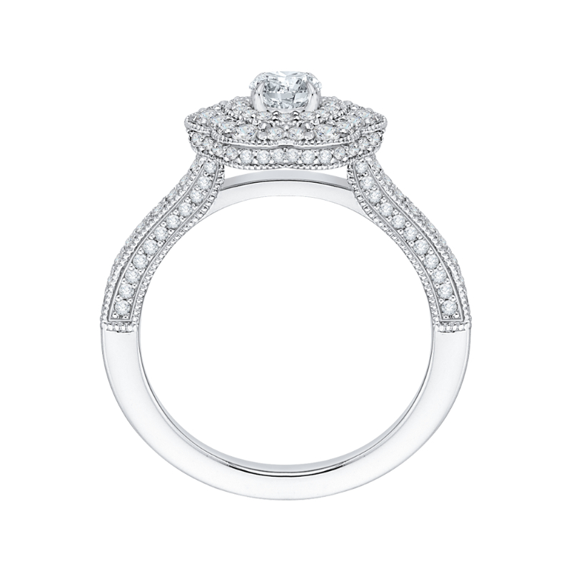 Round Diamond Floral Halo Engagement Ring in 14K White Gold