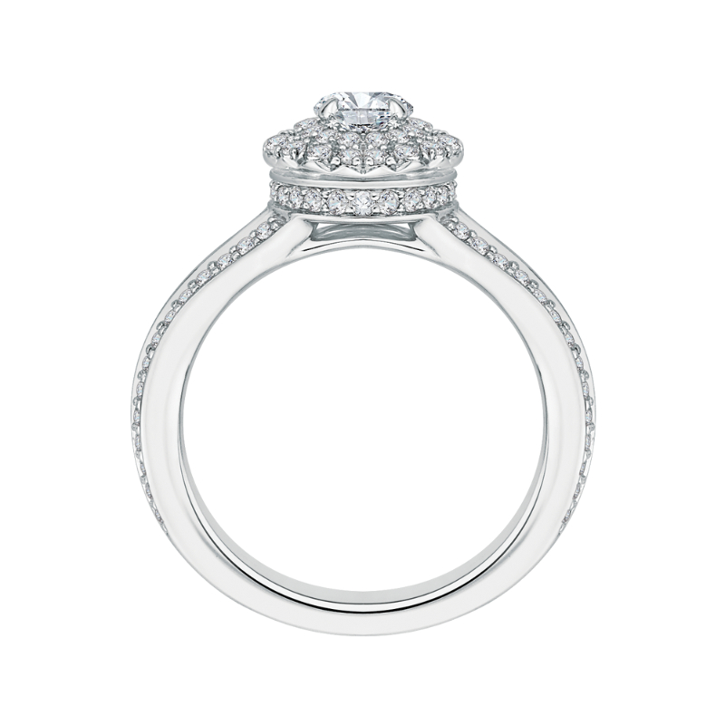 Split Shank Round Diamond Double Halo Engagement Ring in 14K White Gold
