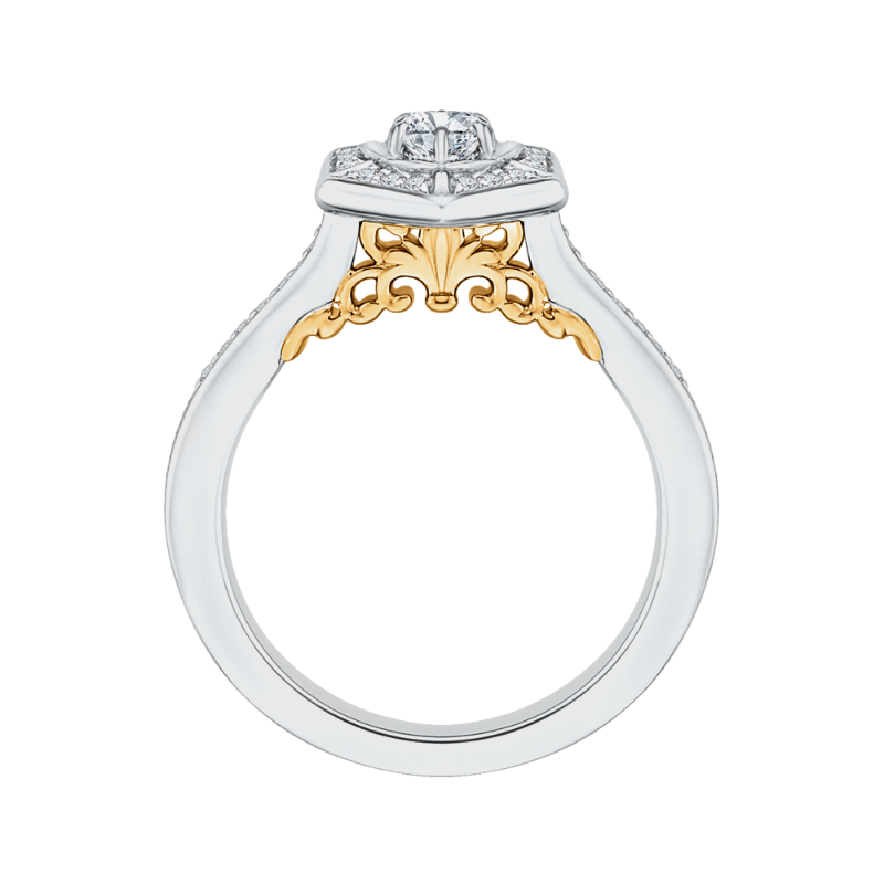 Round Diamond Vintage Engagement Ring in 14K Two Tone Gold