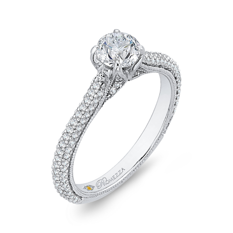 Round Diamond Cathedral Style Engagement Ring in 14K White Gold