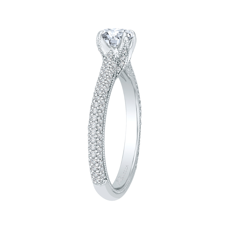 Round Diamond Cathedral Style Engagement Ring in 14K White Gold