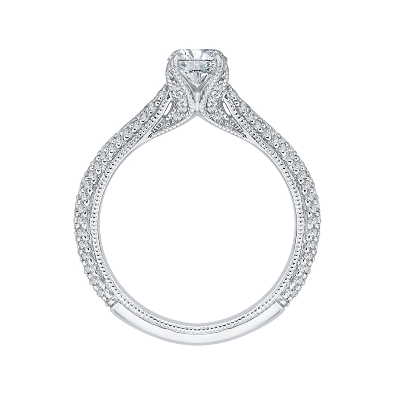 Round Diamond Cathedral Style Engagement Ring in 14K White Gold