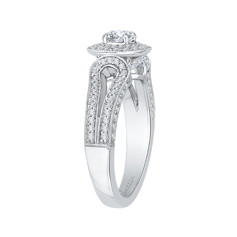 Split Shank Round Diamond Double Halo Engagement Ring in 14K White Gold