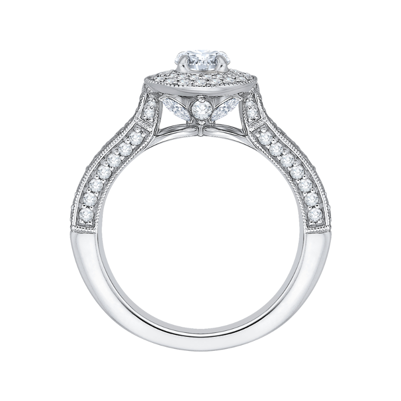 Split Shank Round Diamond Double Halo Engagement Ring in 14K White Gold