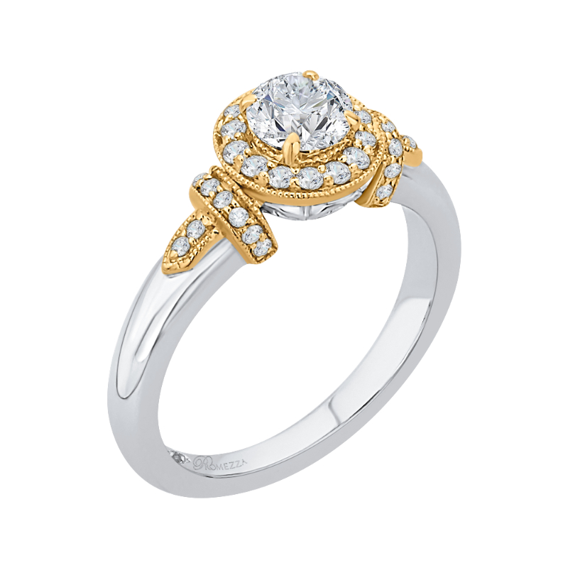 Round Diamond Halo Engagement Ring in 14K Two Tone Gold