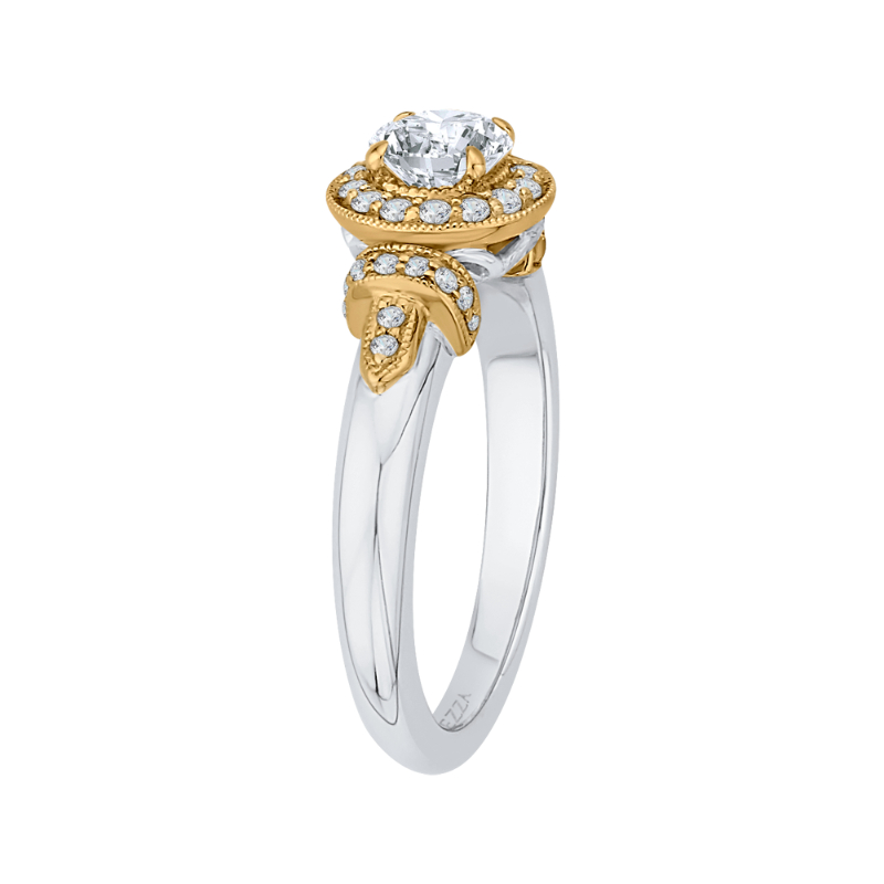 Round Diamond Halo Engagement Ring in 14K Two Tone Gold