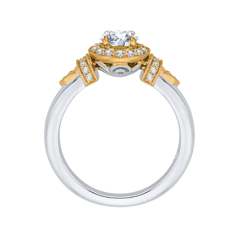 Round Diamond Halo Engagement Ring in 14K Two Tone Gold