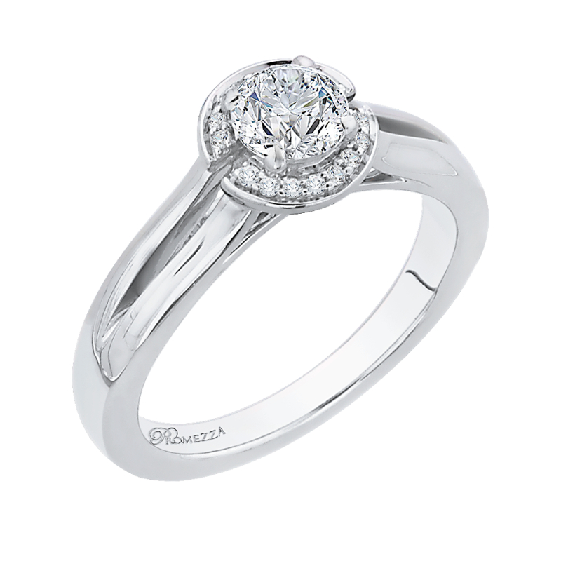 Round Diamond Halo Engagement Ring in 14K White Gold
