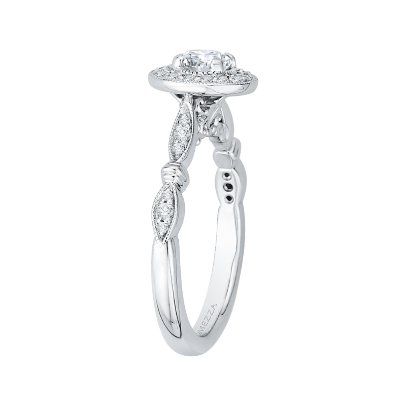 Round Diamond Halo Vintage Engagement Ring in 14K White Gold
