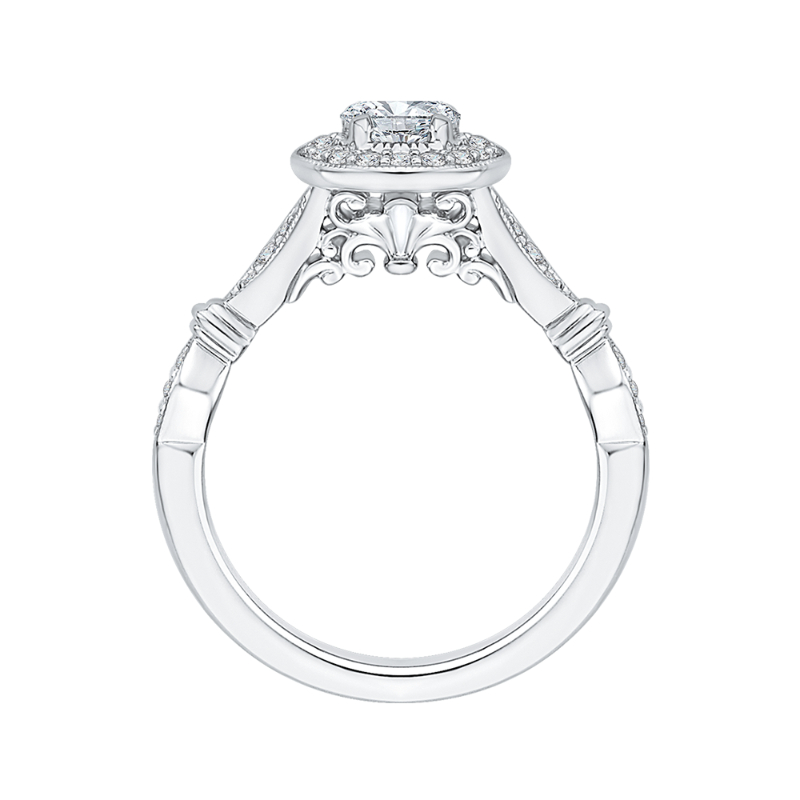 Round Diamond Halo Vintage Engagement Ring in 14K White Gold
