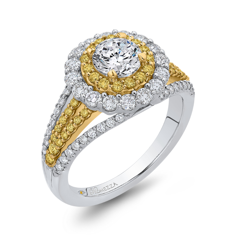 Split Shank Round Double Halo Diamond Engagement Ring in 14K White Gold