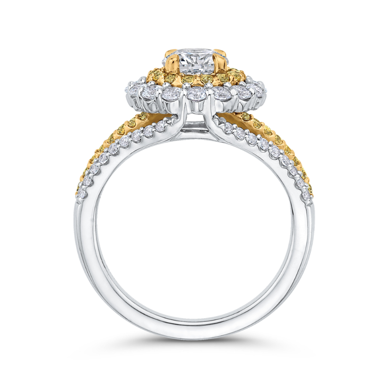 Split Shank Round Double Halo Diamond Engagement Ring in 14K White Gold