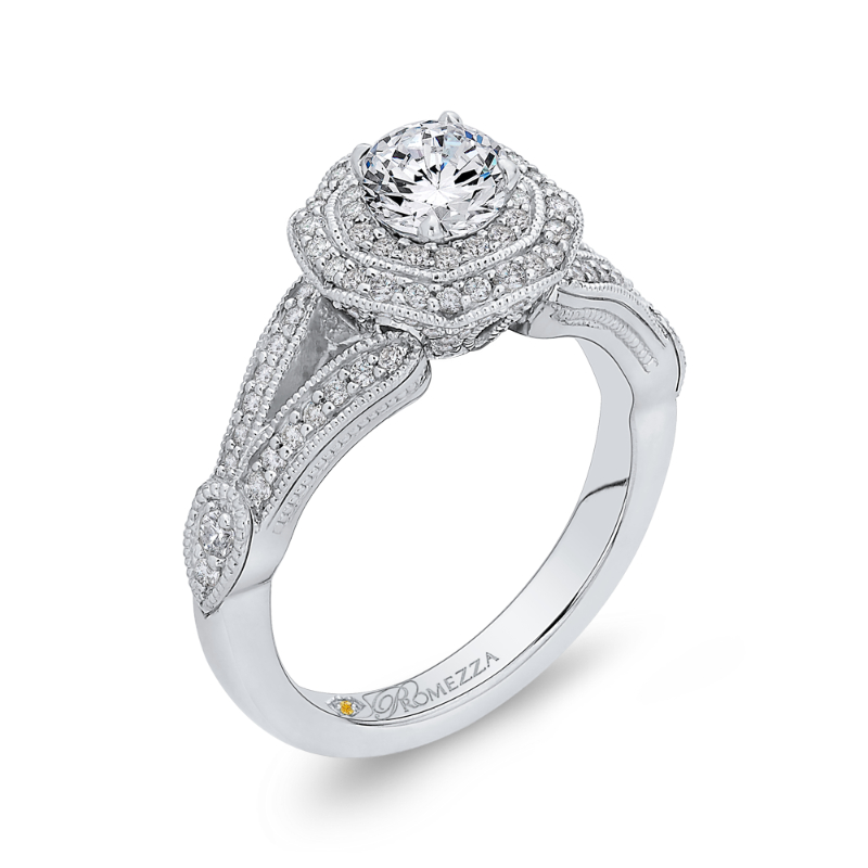 Round Double Halo Diamond Engagement Ring in 14K White Gold