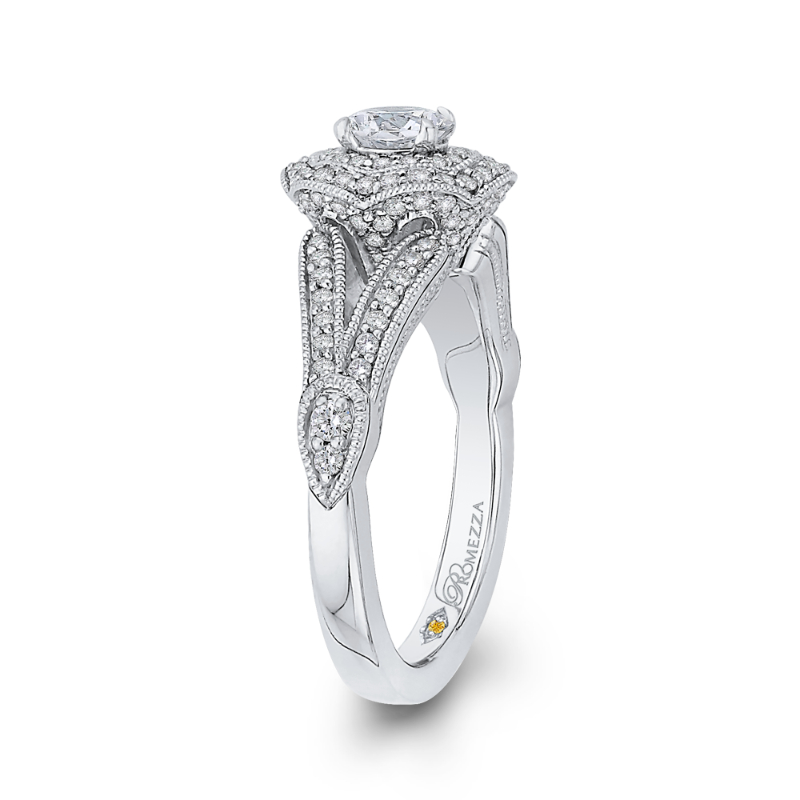 Round Double Halo Diamond Engagement Ring in 14K White Gold