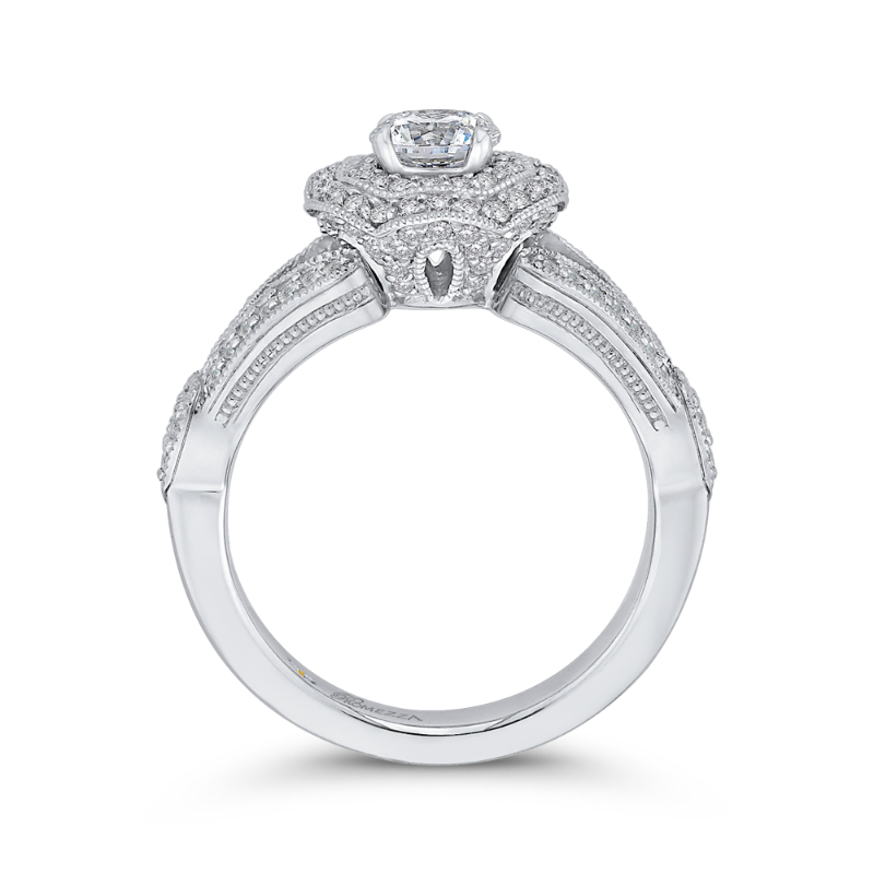 Round Double Halo Diamond Engagement Ring in 14K White Gold