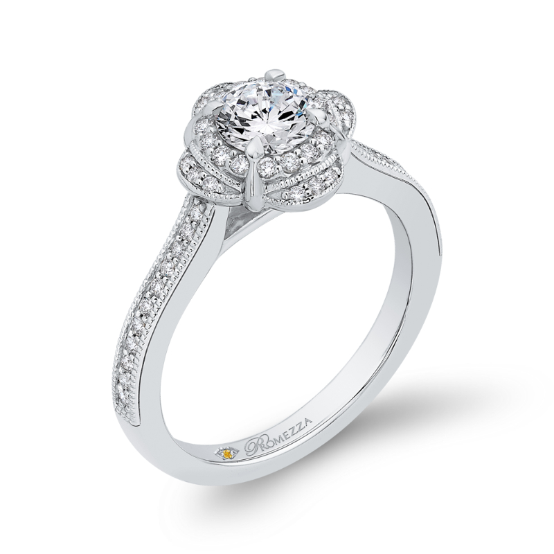 Round Diamond Halo Engagement Ring in 14K White Gold