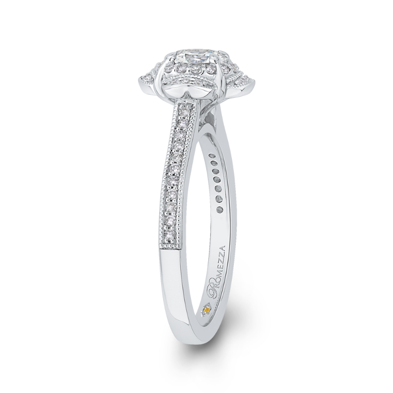 Round Diamond Halo Engagement Ring in 14K White Gold