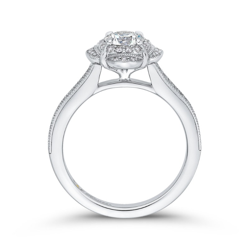 Round Diamond Halo Engagement Ring in 14K White Gold
