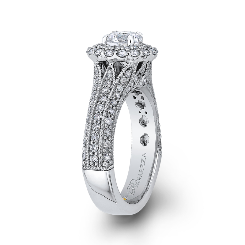 Diamond Double Halo Vintage Engagement Ring in 14K White Gold