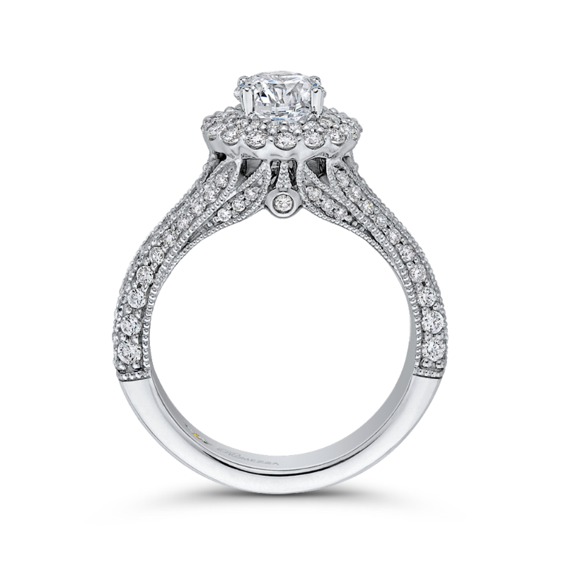 Diamond Double Halo Vintage Engagement Ring in 14K White Gold