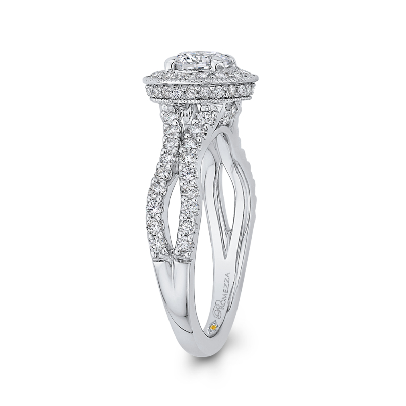 Split Shank Round Diamond Halo Engagement Ring in 14K White Gold