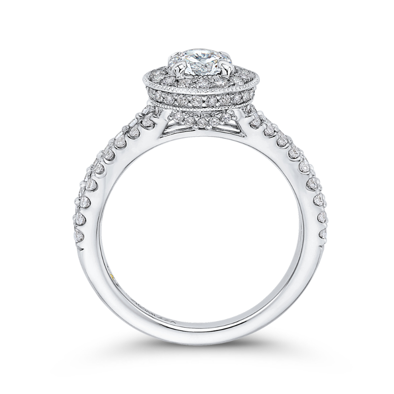 Split Shank Round Diamond Halo Engagement Ring in 14K White Gold