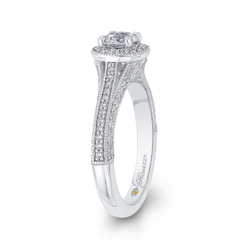 Split Shank Round Diamond Halo Engagement Ring in 14K White Gold
