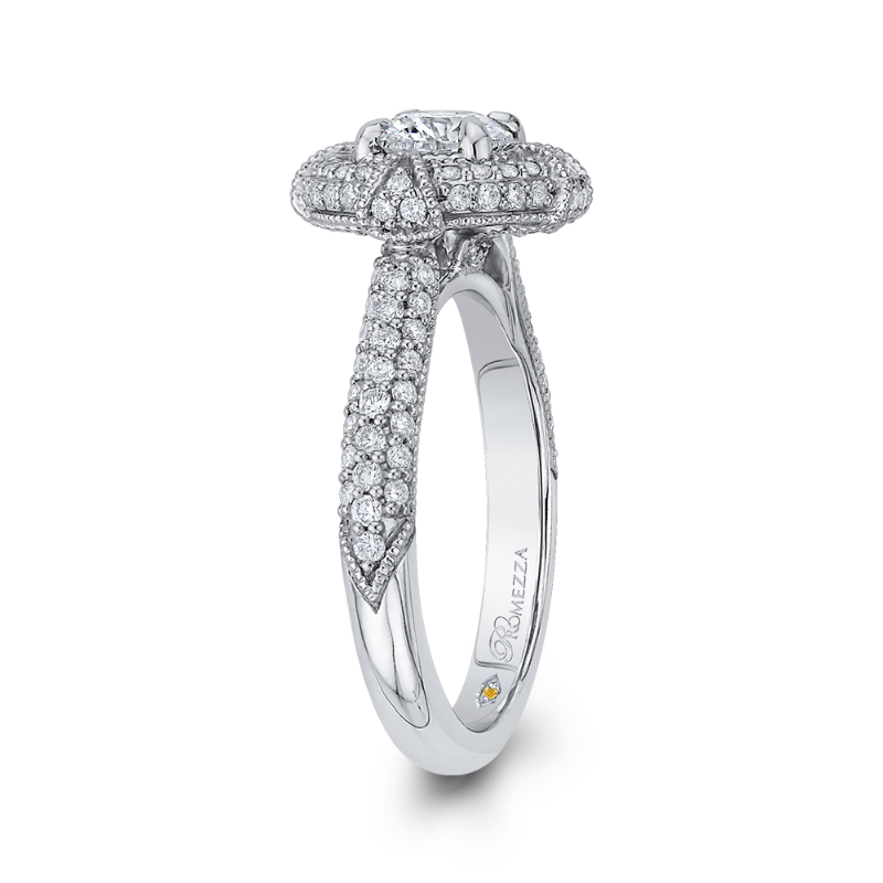 Round Diamond Cathedral Style Halo Engagement Ring in 14K White Gold