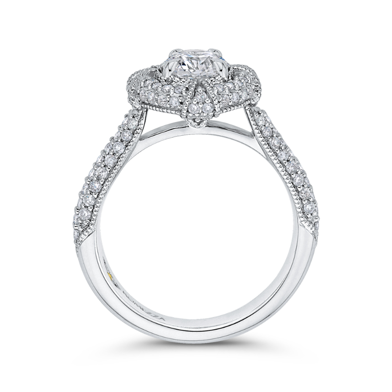 Round Diamond Cathedral Style Halo Engagement Ring in 14K White Gold