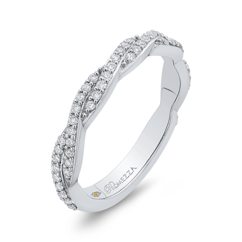 Round Diamond Criss-cross Wedding Band in 14K White Gold