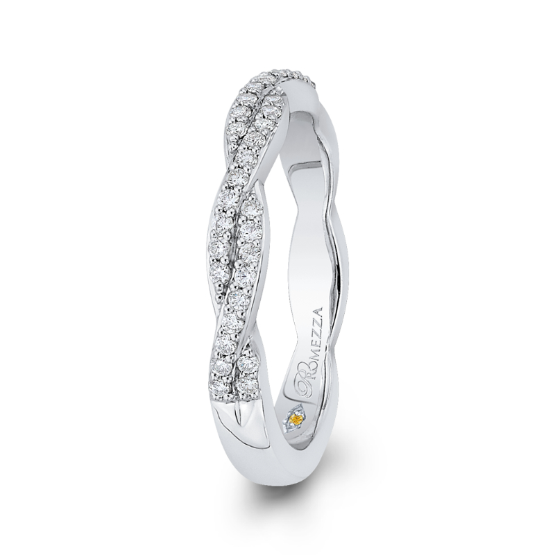 Round Diamond Criss-cross Wedding Band in 14K White Gold