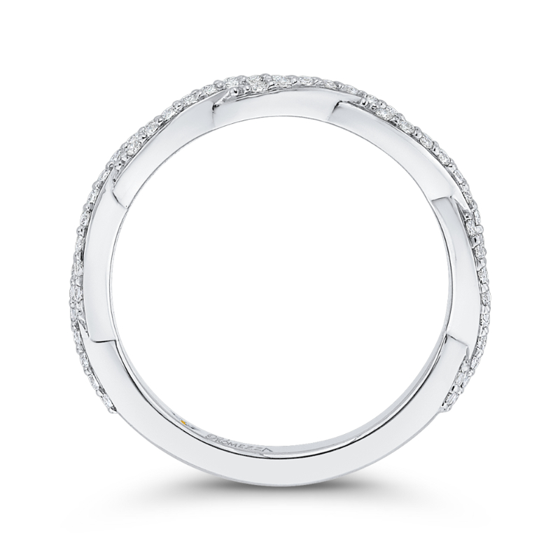 Round Diamond Criss-cross Wedding Band in 14K White Gold